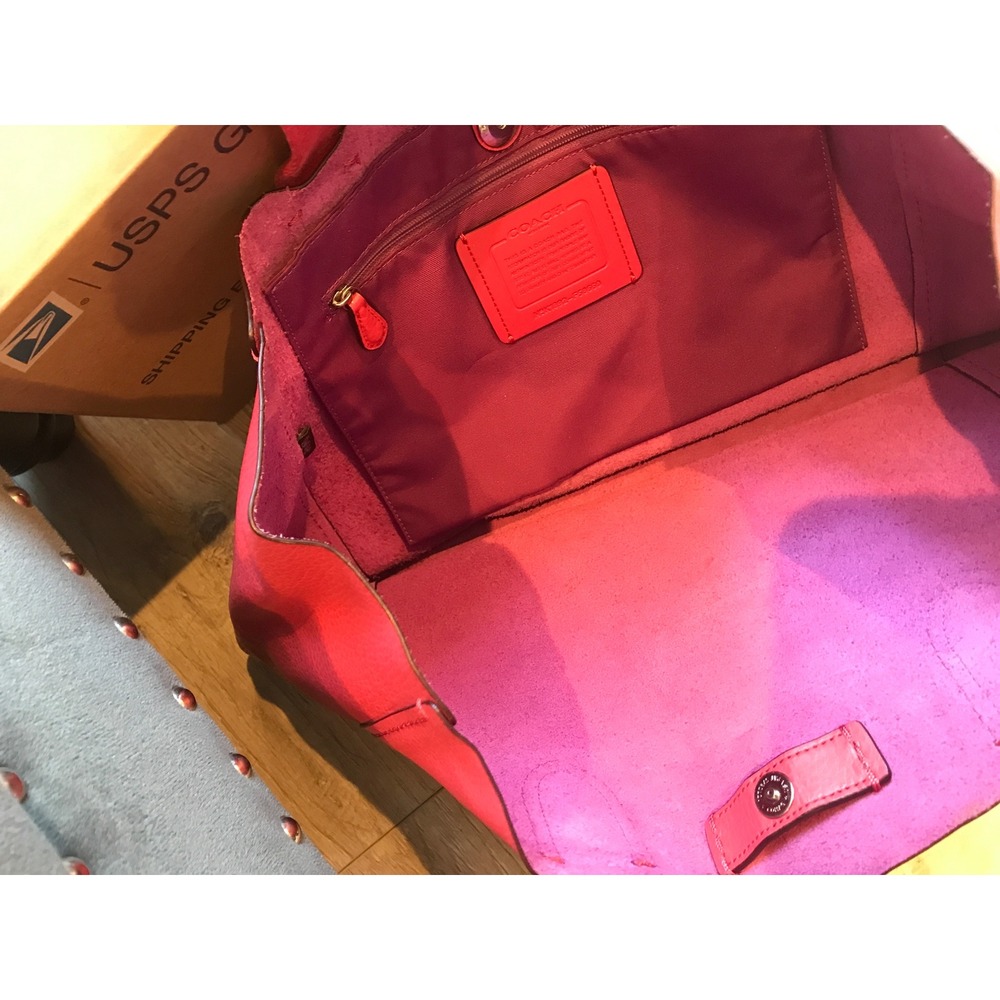 Coach Central Tote Pink Pebbled Leather Shoulder Bag F58660 Purple Interior - Picture 6 of 13